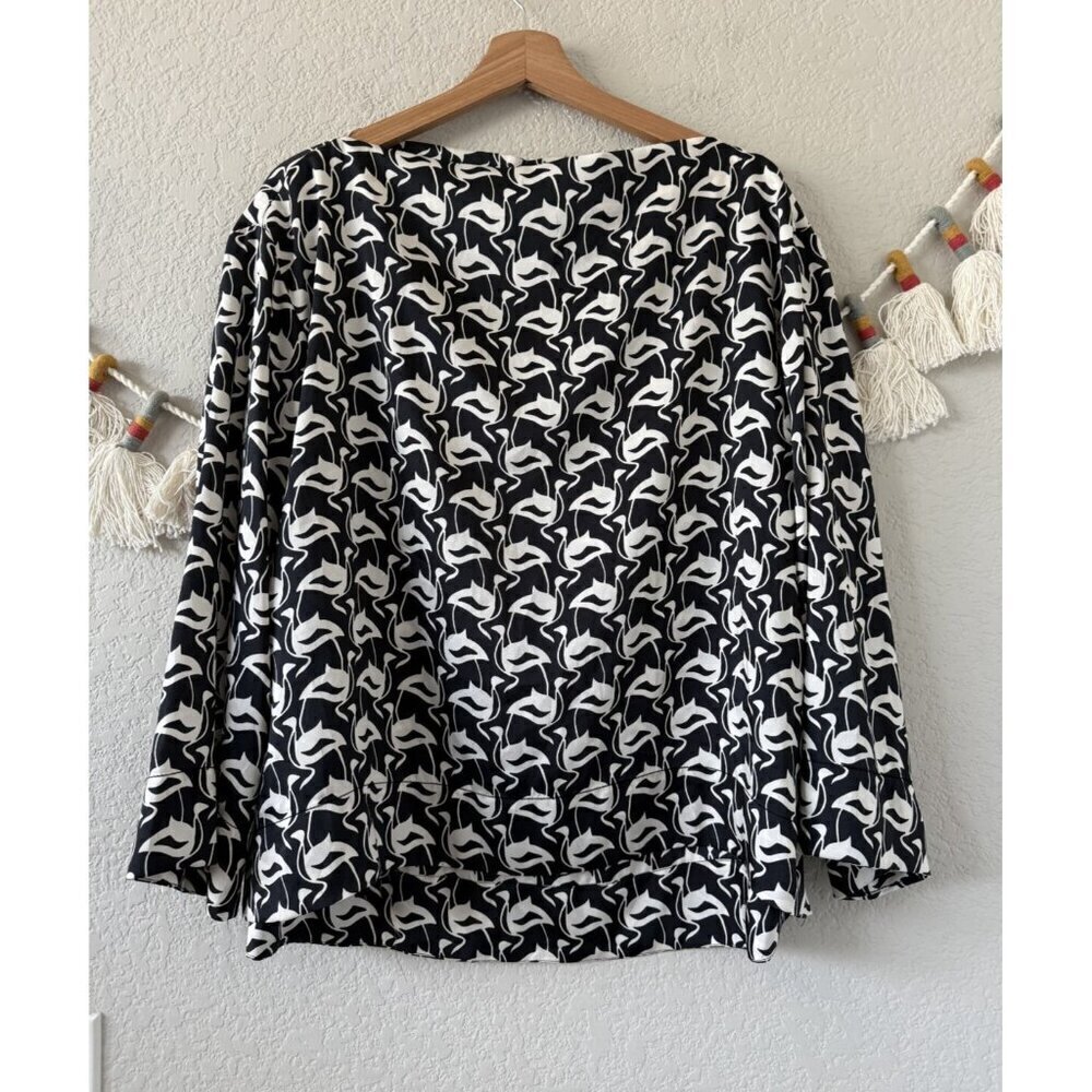 Zara Swan Printed Boat Neck Lightweight Silky Feel Top Artsy Careerwear Office M